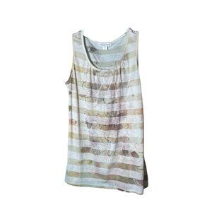 Coldwater Creek abstract stripe/floral tank, tan, off-white, pink XS